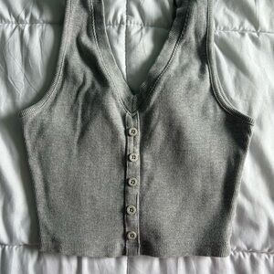 La Vie En Rose Gray Ribbed Button-Up Tank Top